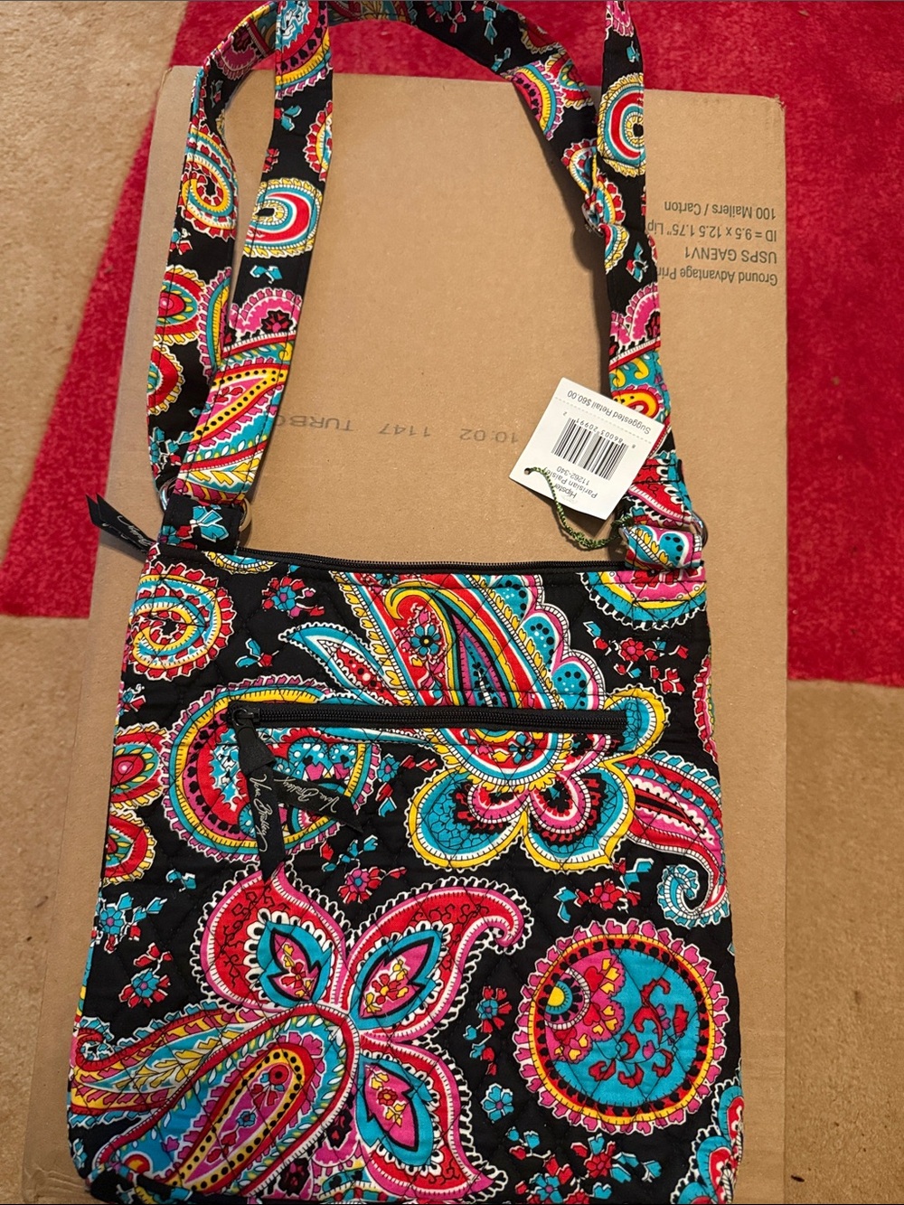 Vera Bradley Black Multi Paisley Quilted Crossbody